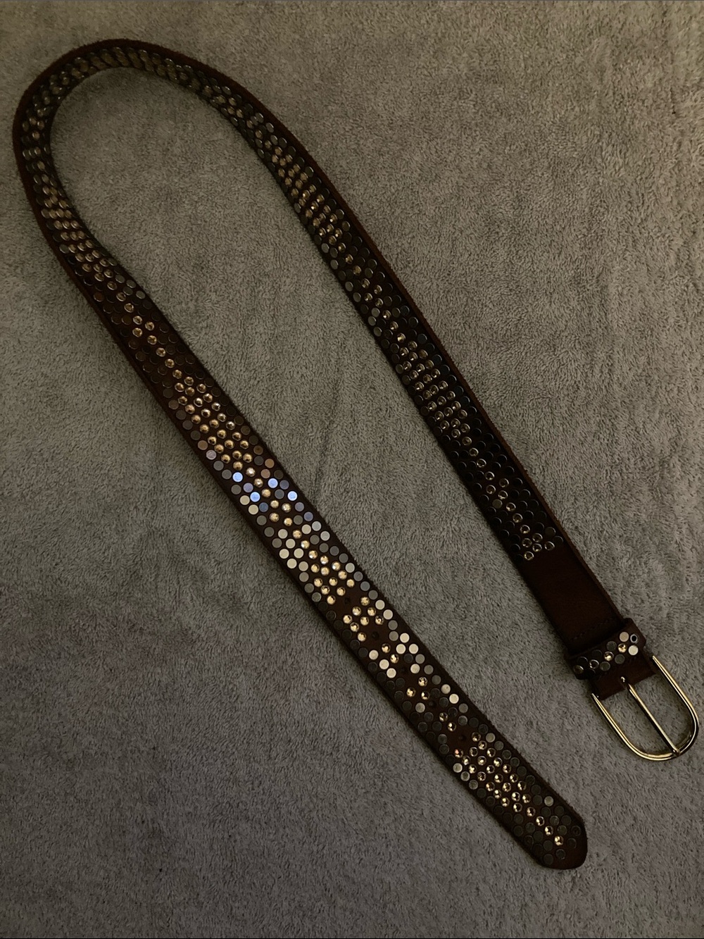 Studded Brown Leather Belt with Metallic Accents